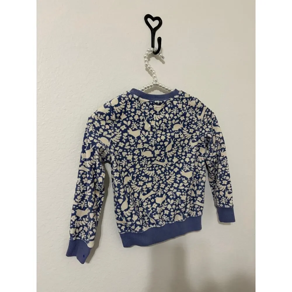 Mini Boden Top Size 6-7 Periwinkle White Forest Animals Long Sleeve Pullover